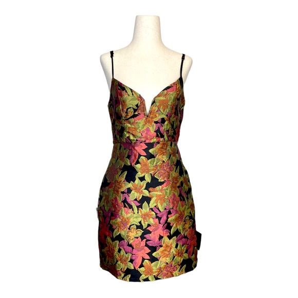 NWT Lulu’s Ready for Festivities Black Multi Floral Jacquard Mini Dress Size Sm - Picture 7 of 16